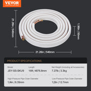 4876.8mm Mini Split Line Set, 6.4 & 12.7mm O.D Copper Pipes Tubing and Triple-Layer Insulation, for Air V952-KDLJGTJ14INCGQZOXV0