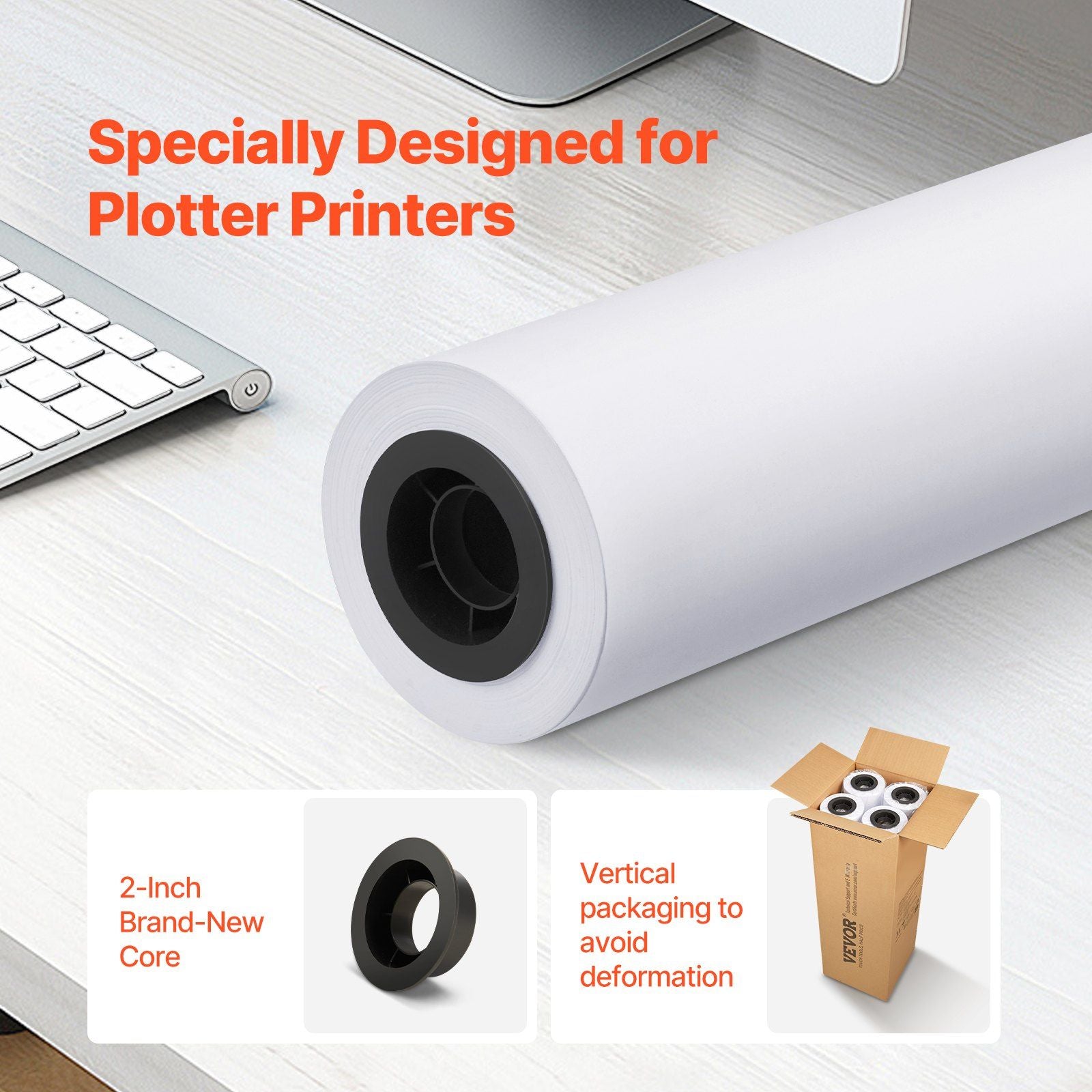Wide Format Paper, 609.6 mm x 45.7 m Plotter Paper, 4 Rolls CAD Bond Rolls with 50.8 mm Core, 10 KG Plotter V952-KFDYZ2INCH243KB2WV0