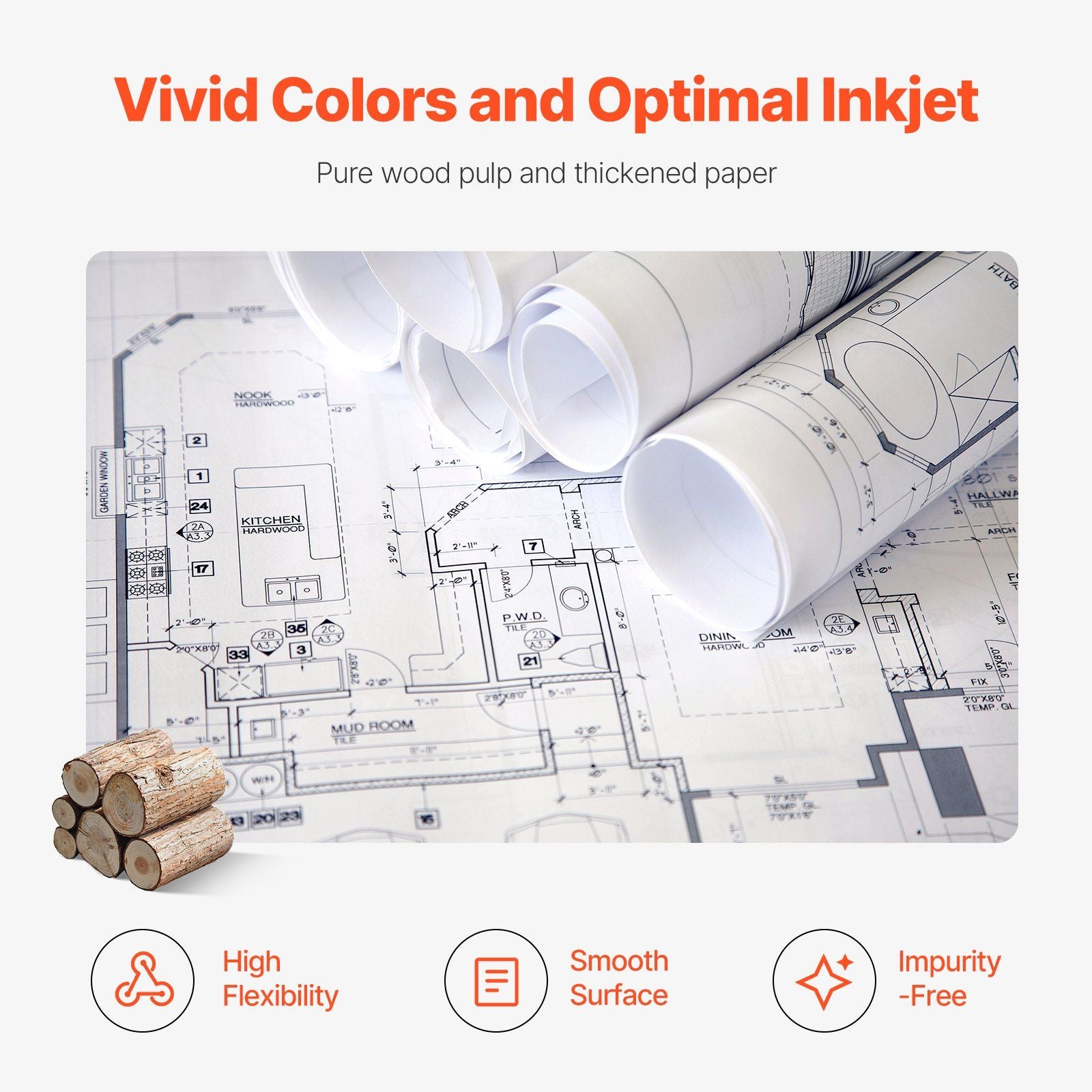 Wide Format Paper, 609.6 mm x 45.7 m Plotter Paper, 4 Rolls CAD Bond Rolls with 50.8 mm Core, 10 KG Plotter V952-KFDYZ2INCH243KB2WV0