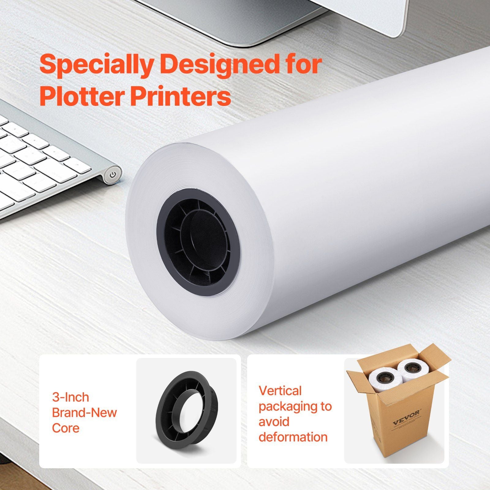 Wide Format Paper, 609.6 mm x 152.4 m Plotter Paper, 2 Rolls CAD Bond Rolls with 76.2 mm Core, 16 KG Plotter V952-KFDYZ3INCH24EICCFV0