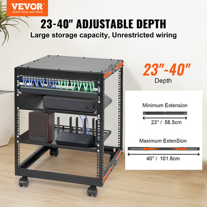 12U Open Frame Server Rack, 15''-40'' Adjustable Depth, Free Standing or Wall Mount Network Server Rack, 4 V952-KFSJJH12U2340SDYTV0