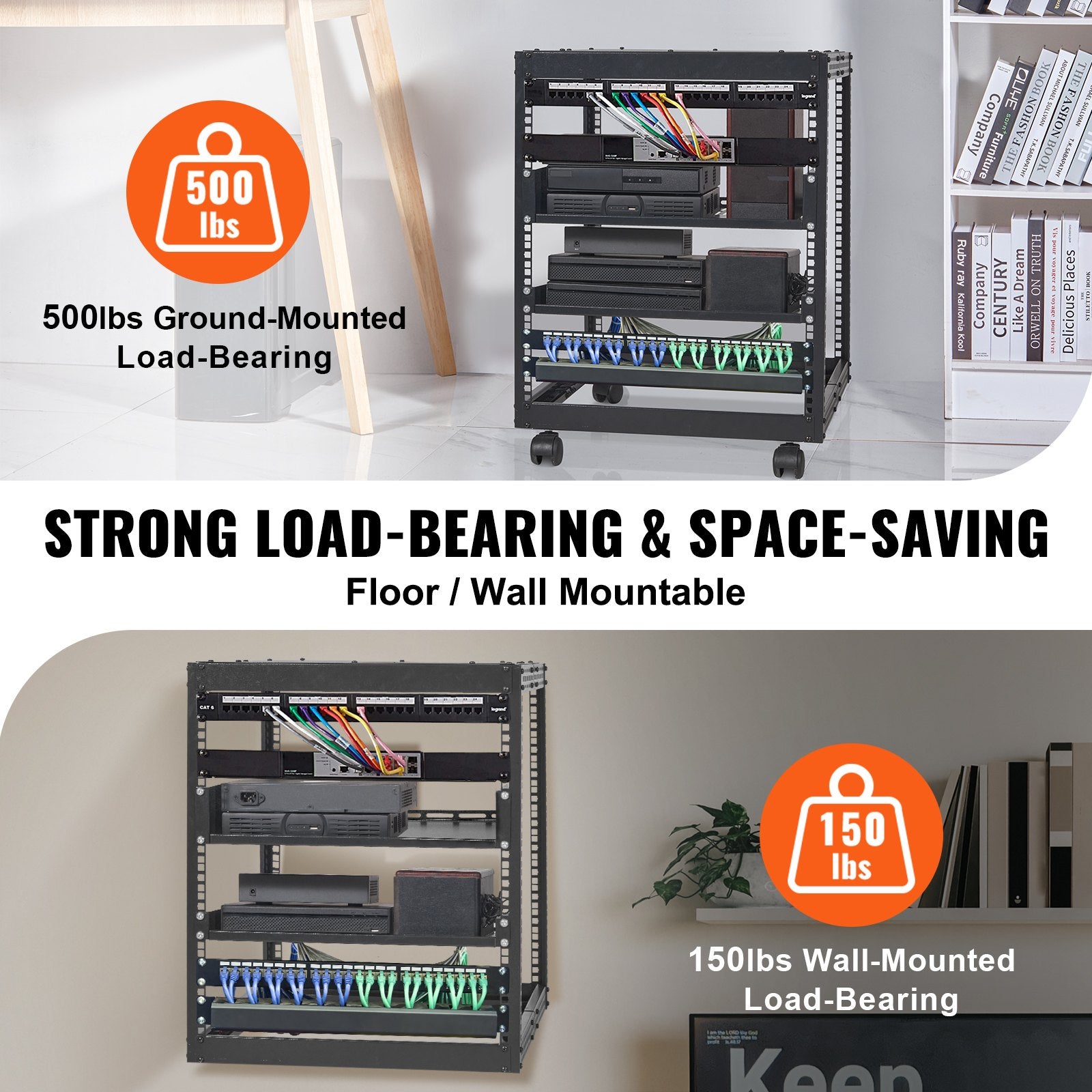 12U Open Frame Server Rack, 15''-40'' Adjustable Depth, Free Standing or Wall Mount Network Server Rack, 4 V952-KFSJJH12U2340SDYTV0