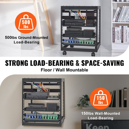 12U Open Frame Server Rack, 15''-40'' Adjustable Depth, Free Standing or Wall Mount Network Server Rack, 4 V952-KFSJJH12U2340SDYTV0