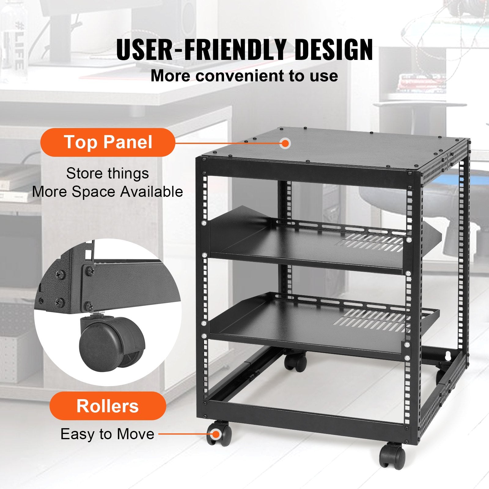 12U Open Frame Server Rack, 15''-40'' Adjustable Depth, Free Standing or Wall Mount Network Server Rack, 4 V952-KFSJJH12U2340SDYTV0