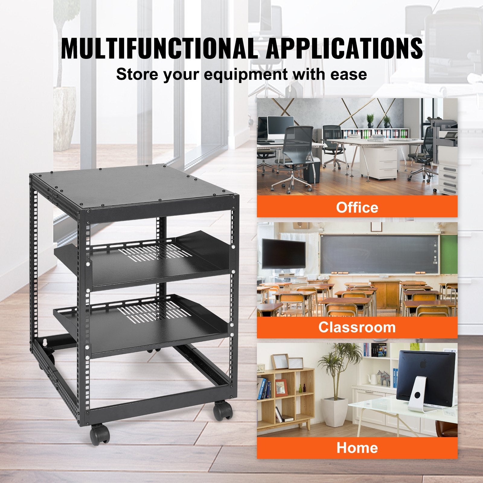 12U Open Frame Server Rack, 15''-40'' Adjustable Depth, Free Standing or Wall Mount Network Server Rack, 4 V952-KFSJJH12U2340SDYTV0