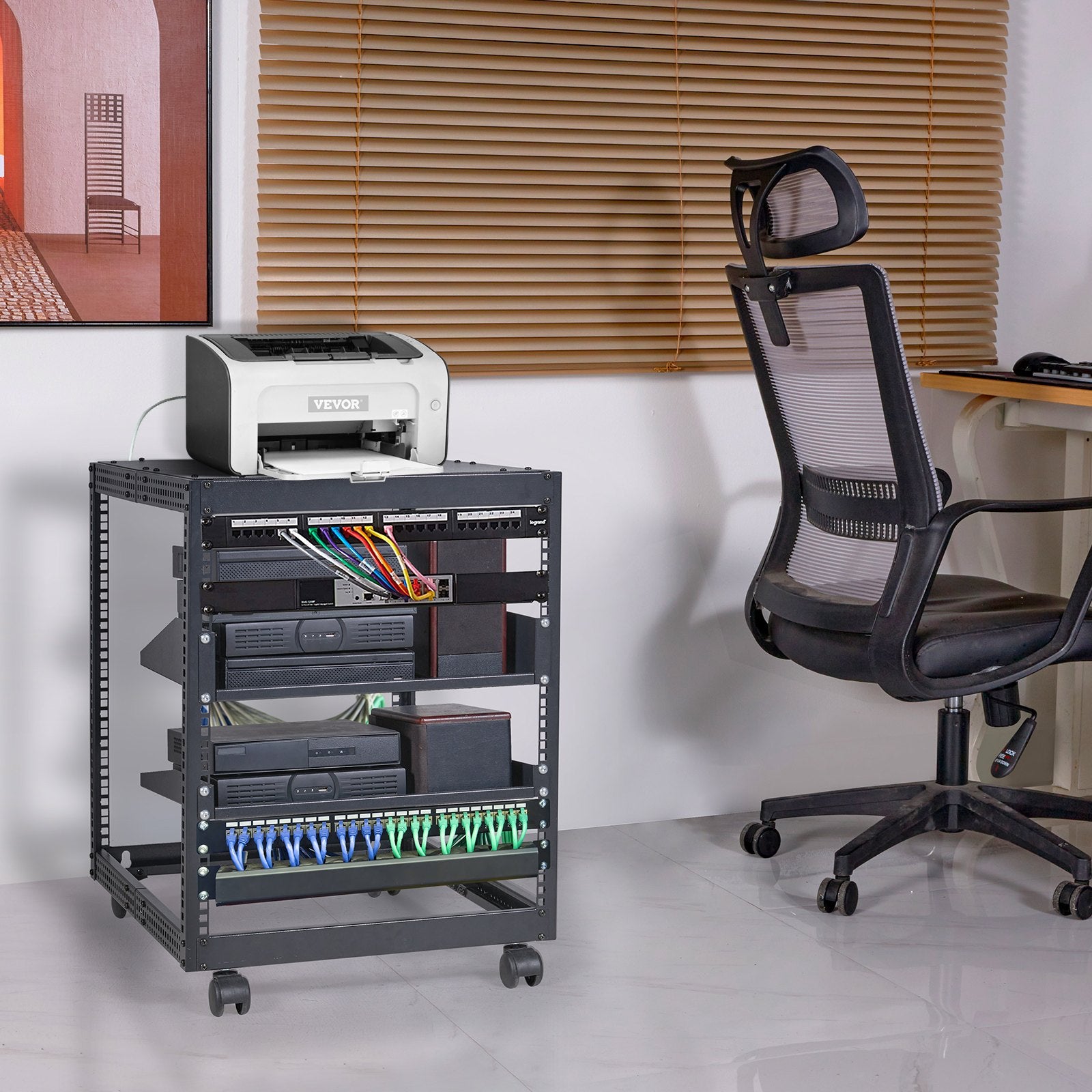 12U Open Frame Server Rack, 15''-40'' Adjustable Depth, Free Standing or Wall Mount Network Server Rack, 4 V952-KFSJJH12U2340SDYTV0