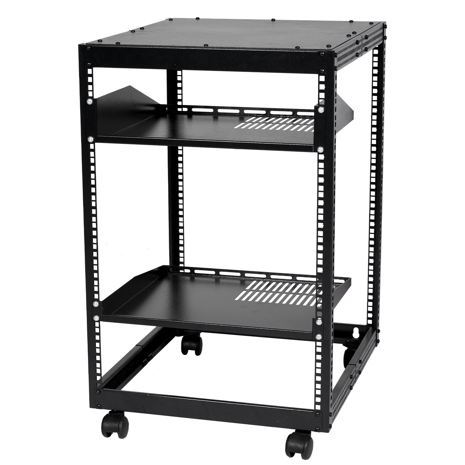 15U Open Frame Server Rack, 23-40 in Adjustable Depth, Free Standing or Wall Mount Network Server Rack, 4 V952-KFSJJH15U2340IWPXV0