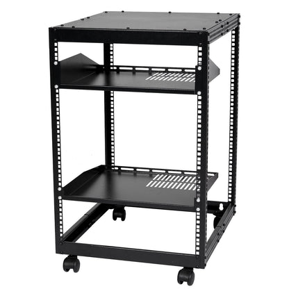 15U Open Frame Server Rack, 23-40 in Adjustable Depth, Free Standing or Wall Mount Network Server Rack, 4 V952-KFSJJH15U2340IWPXV0
