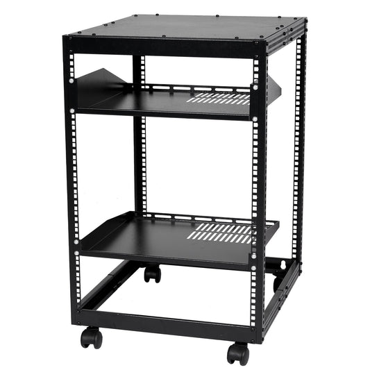 15U Open Frame Server Rack, 23-40 in Adjustable Depth, Free Standing or Wall Mount Network Server Rack, 4 V952-KFSJJH15U2340IWPXV0