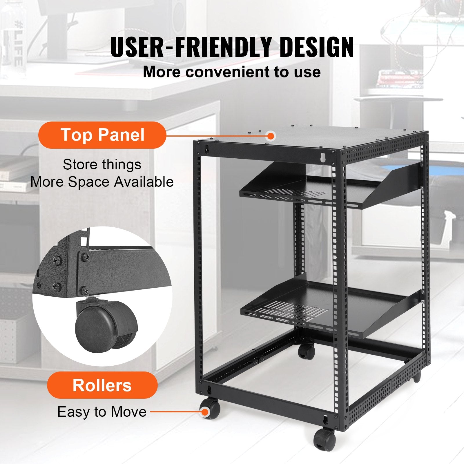 15U Open Frame Server Rack, 23-40 in Adjustable Depth, Free Standing or Wall Mount Network Server Rack, 4 V952-KFSJJH15U2340IWPXV0
