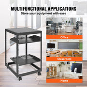 15U Open Frame Server Rack, 23-40 in Adjustable Depth, Free Standing or Wall Mount Network Server Rack, 4 V952-KFSJJH15U2340IWPXV0