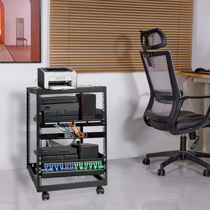 15U Open Frame Server Rack, 23-40 in Adjustable Depth, Free Standing or Wall Mount Network Server Rack, 4 V952-KFSJJH15U2340IWPXV0