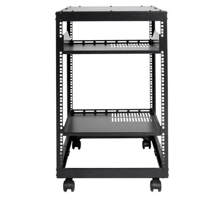 15U Open Frame Server Rack, 23-40 in Adjustable Depth, Free Standing or Wall Mount Network Server Rack, 4 V952-KFSJJH15U2340IWPXV0