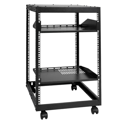 15U Open Frame Server Rack, 23-40 in Adjustable Depth, Free Standing or Wall Mount Network Server Rack, 4 V952-KFSJJH15U2340IWPXV0