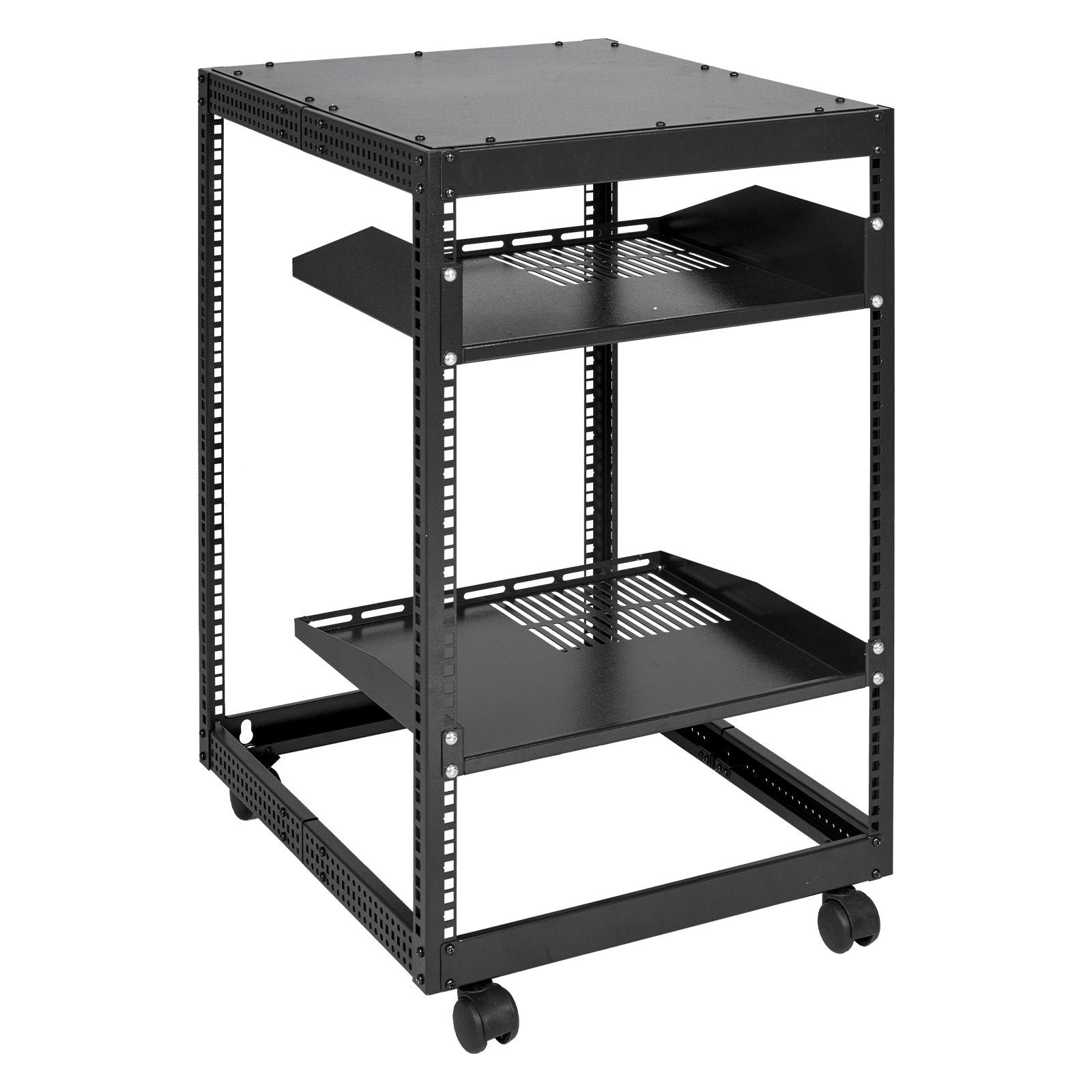 15U Open Frame Server Rack, 23-40 in Adjustable Depth, Free Standing or Wall Mount Network Server Rack, 4 V952-KFSJJH15U2340IWPXV0