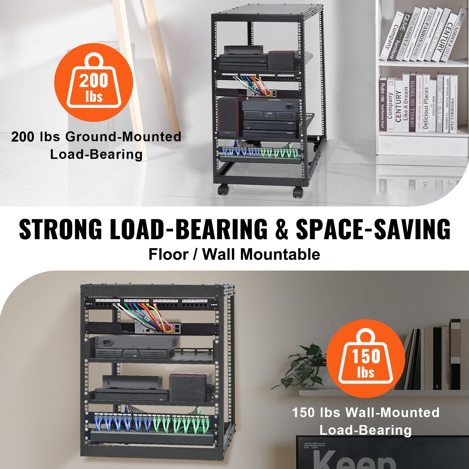 20U Open Frame Server Rack, 15''-40'' Adjustable Depth, Free Standing or Wall Mount Network Server Rack, 4 V952-KFSJJH20U2340PHVWV0