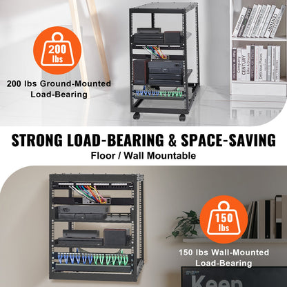 20U Open Frame Server Rack, 15''-40'' Adjustable Depth, Free Standing or Wall Mount Network Server Rack, 4 V952-KFSJJH20U2340PHVWV0