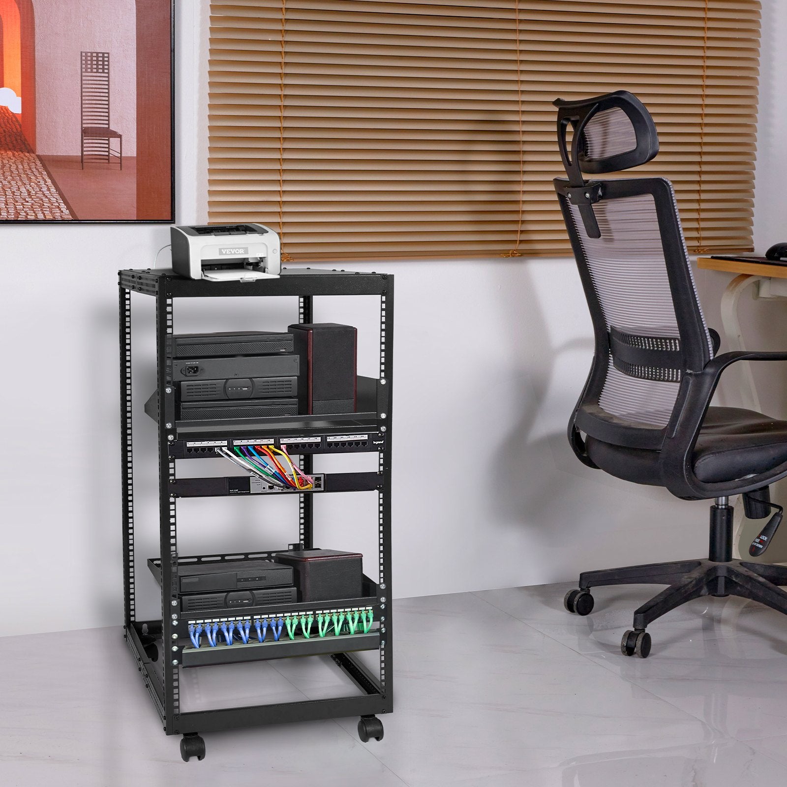 20U Open Frame Server Rack, 15''-40'' Adjustable Depth, Free Standing or Wall Mount Network Server Rack, 4 V952-KFSJJH20U2340PHVWV0