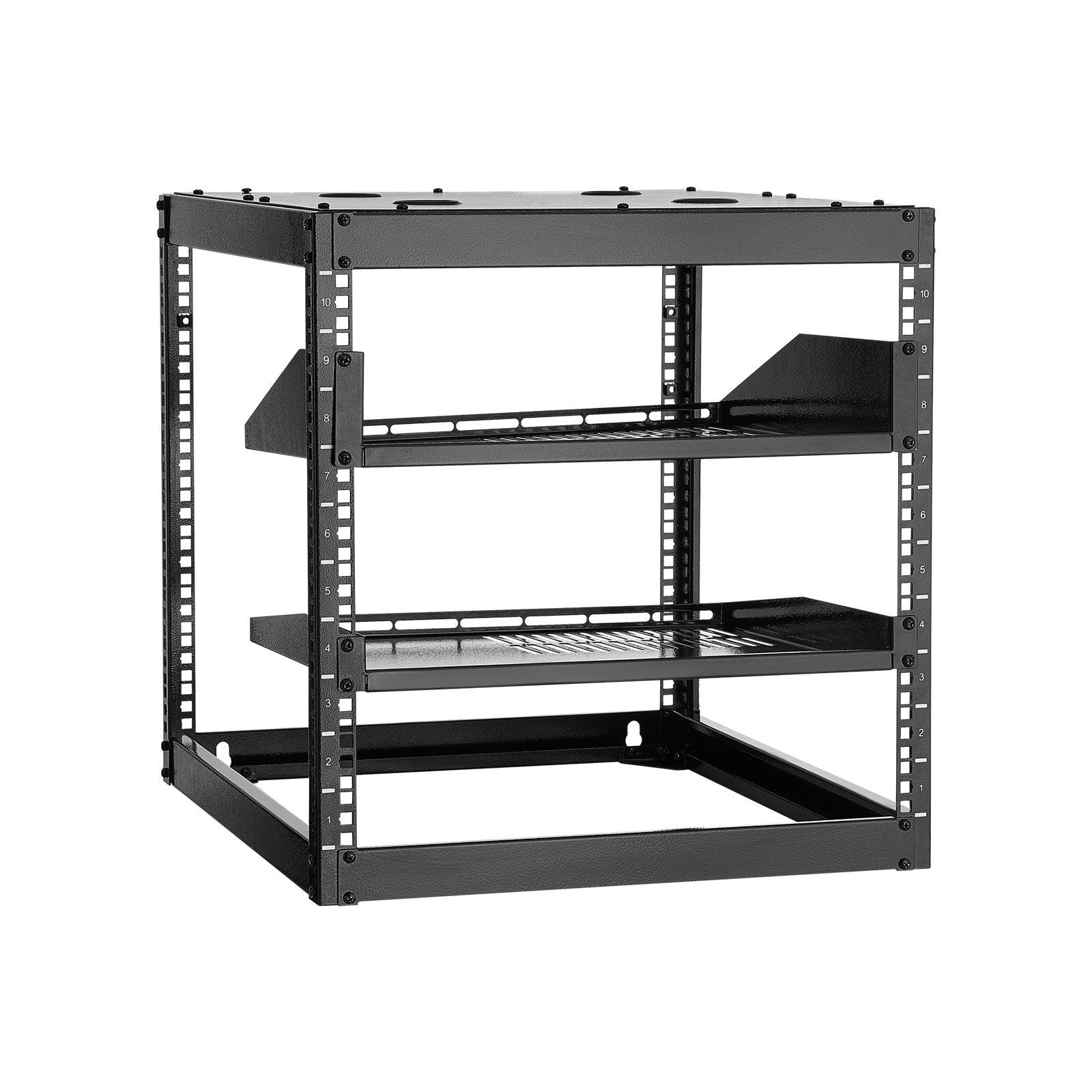 10U Open Frame Network Rack, 585 mm Depth, Wall Mounted or Floor Standing Server Rack, Heavy Duty 4 Post, V952-KFSJJHS10UW2AL07C001V0