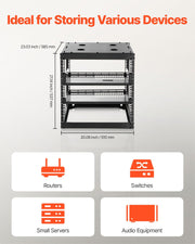 10U Open Frame Network Rack, 585 mm Depth, Wall Mounted or Floor Standing Server Rack, Heavy Duty 4 Post, V952-KFSJJHS10UW2AL07C001V0