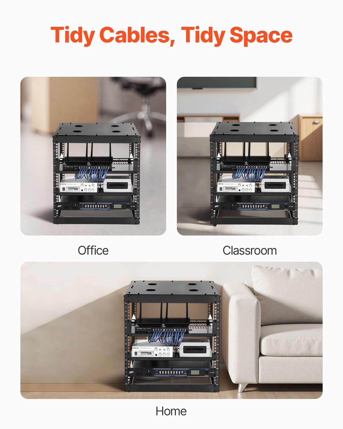 10U Open Frame Network Rack, 585 mm Depth, Wall Mounted or Floor Standing Server Rack, Heavy Duty 4 Post, V952-KFSJJHS10UW2AL07C001V0