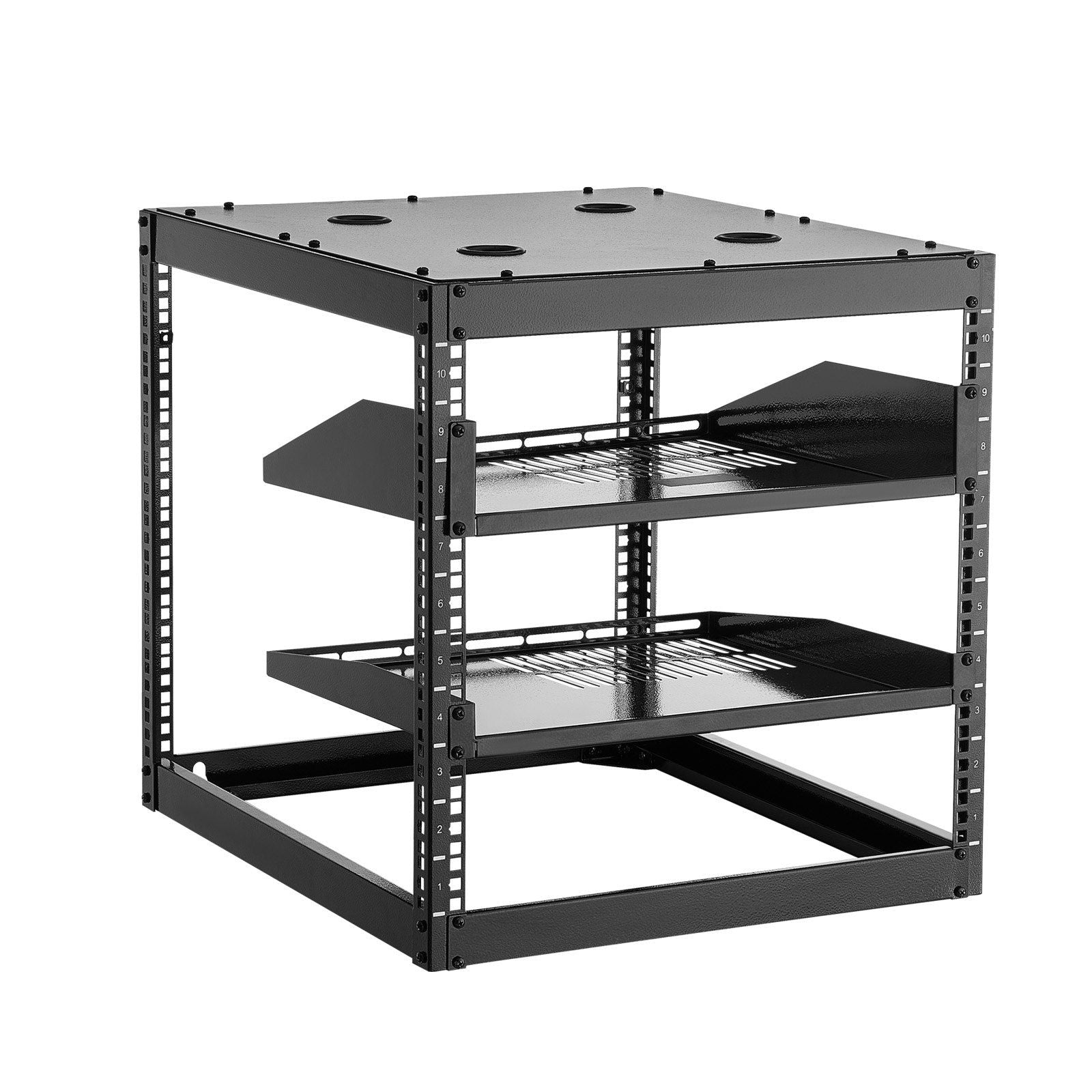 10U Open Frame Network Rack, 585 mm Depth, Wall Mounted or Floor Standing Server Rack, Heavy Duty 4 Post, V952-KFSJJHS10UW2AL07C001V0