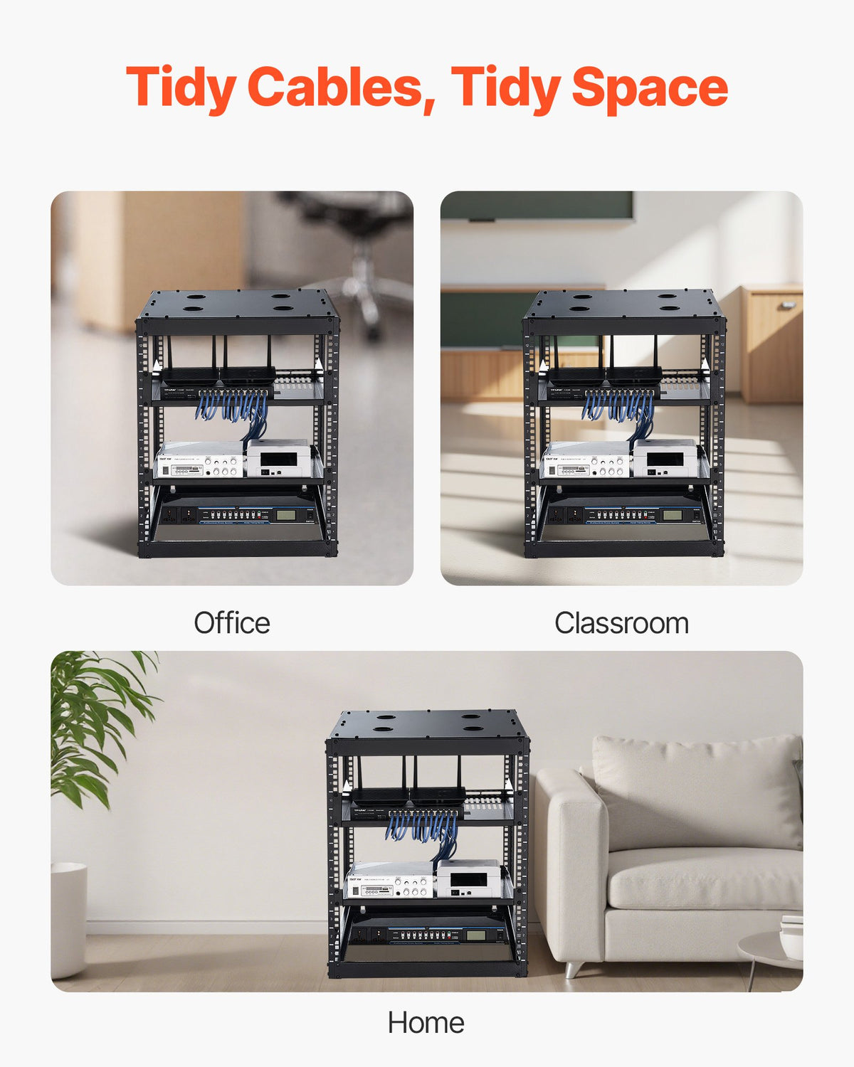 12U Open Frame Network Rack, 585 mm Depth, Wall Mounted or Floor Standing Server Rack, Heavy Duty 4 Post, V952-KFSJJHS12UW2JXGBZ001V0