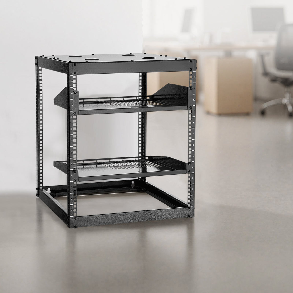 12U Open Frame Network Rack, 585 mm Depth, Wall Mounted or Floor Standing Server Rack, Heavy Duty 4 Post, V952-KFSJJHS12UW2JXGBZ001V0