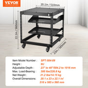 9U Open Frame Server Rack, 584.2 to 1016 mm Adjustable Depth, Free Standing or Wall Mount Network Server Rack V952-KFSJJHS9UJL25B27FV0