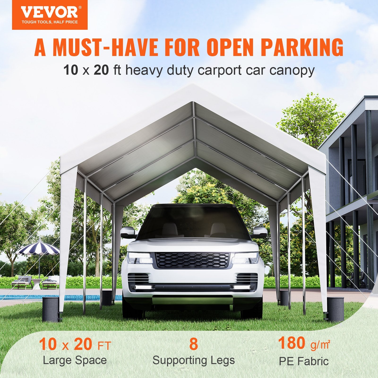 Carport Car Canopy Garage Shelter Tent 10x20ft with 8 Poles for Auto Boats V952-KFSJS810X20FT3BYUV0