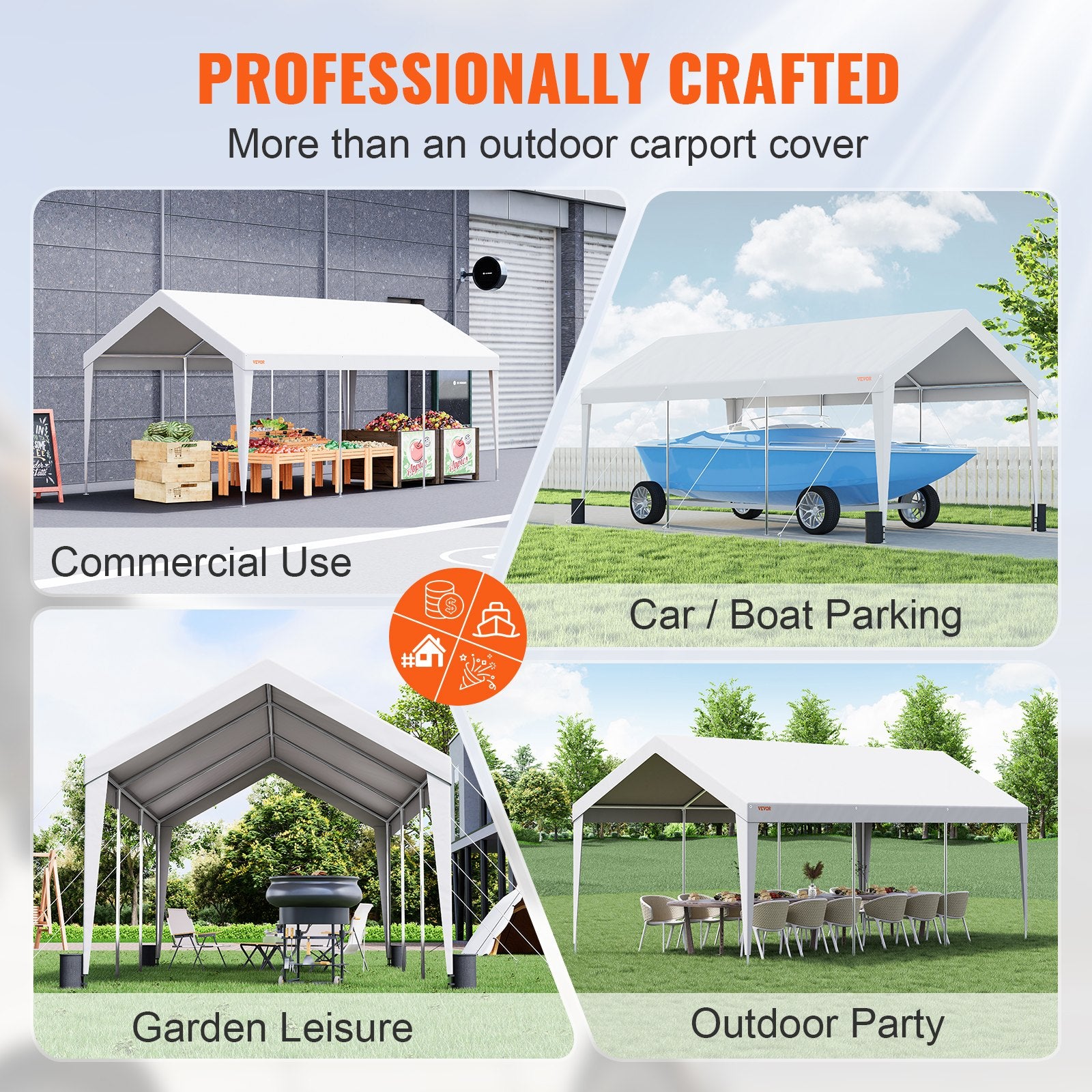 Carport Car Canopy Garage Shelter Tent 10x20ft with 8 Poles for Auto Boats V952-KFSJS810X20FT3BYUV0