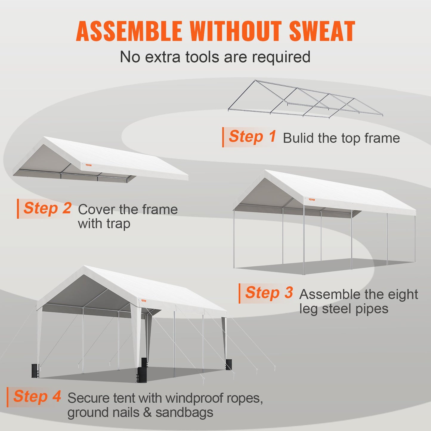 Carport Car Canopy Garage Shelter Tent 10x20ft with 8 Poles for Auto Boats V952-KFSJS810X20FT3BYUV0