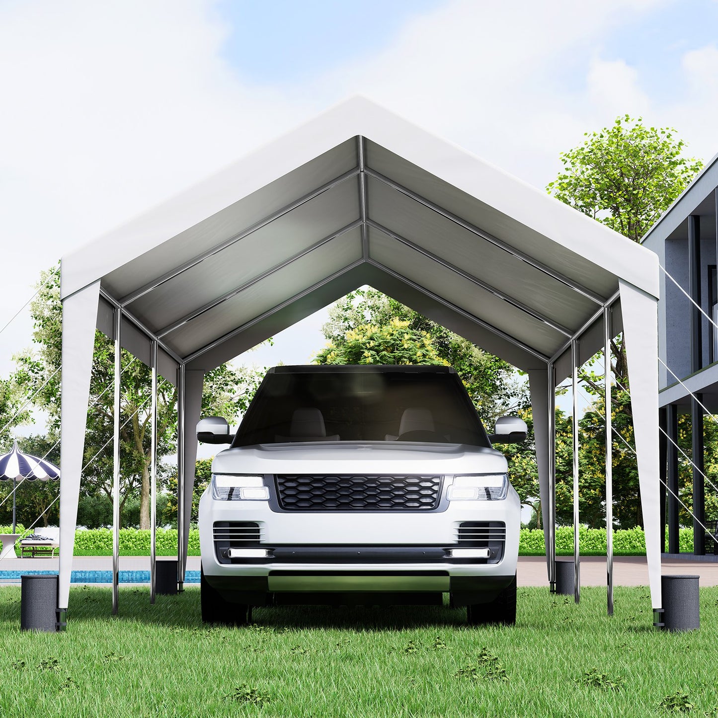 Carport Car Canopy Garage Shelter Tent 10x20ft with 8 Poles for Auto Boats V952-KFSJS810X20FT3BYUV0