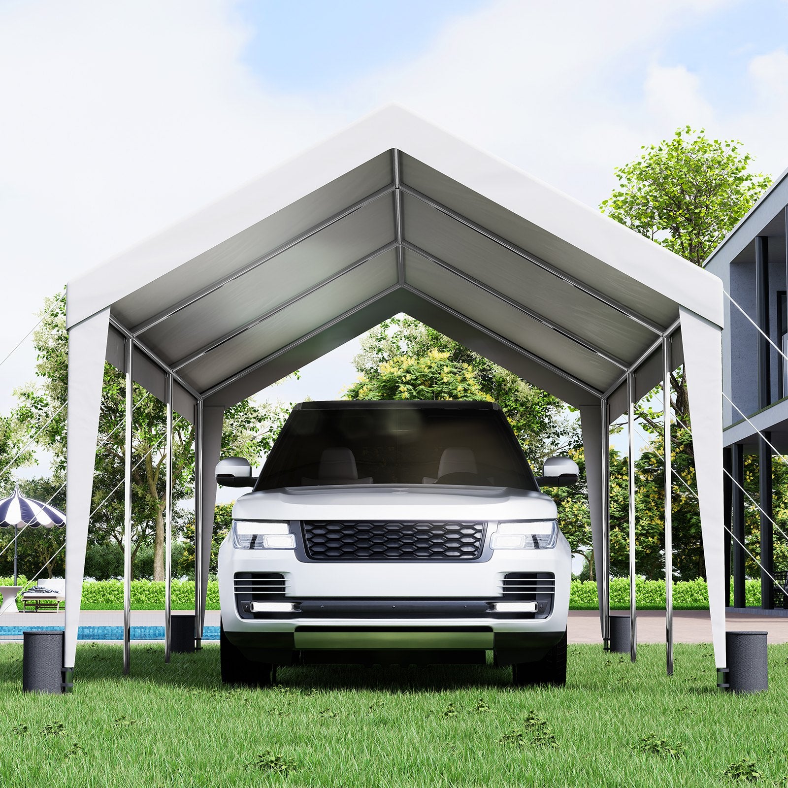 Carport Car Canopy Garage Shelter Tent 10x20ft with 8 Poles for Auto Boats V952-KFSJS810X20FT3BYUV0