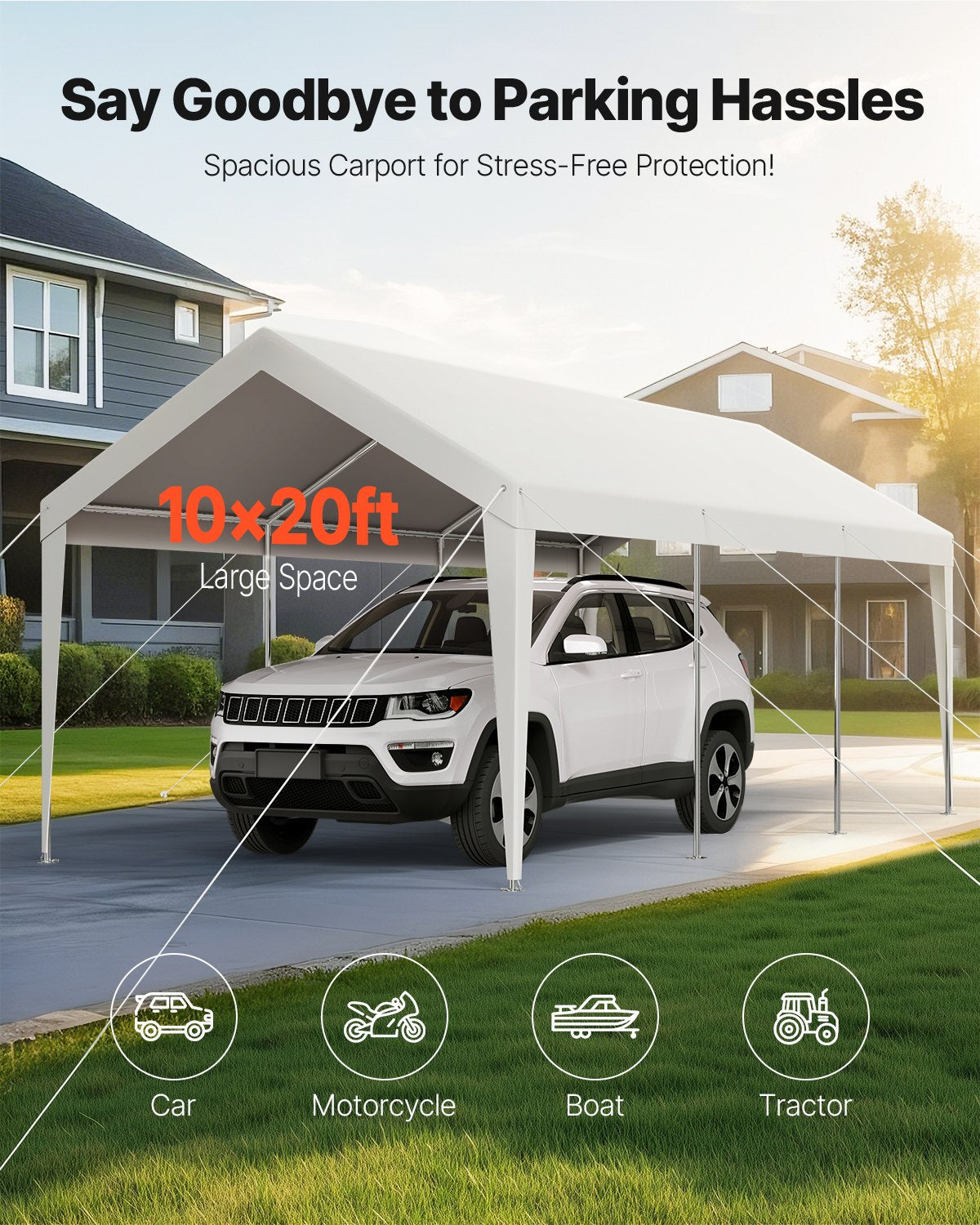 Carport Car Canopy 10 x 20 FT Heavy Duty Portable Car Shelter Tent White V952-KFSJSQCCKBS8QFX1I001V0