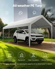 Carport Car Canopy 10 x 20 FT Heavy Duty Portable Car Shelter Tent White V952-KFSJSQCCKBS8QFX1I001V0