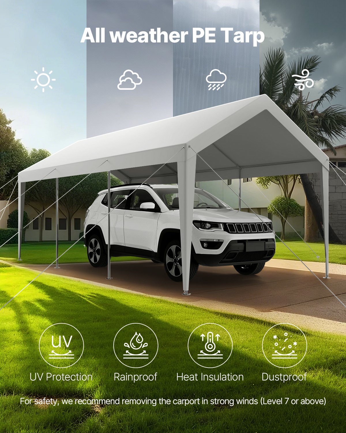 Carport Car Canopy 10 x 20 FT Heavy Duty Portable Car Shelter Tent White V952-KFSJSQCCKBS8QFX1I001V0