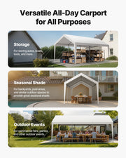 Carport Car Canopy 10 x 20 FT Heavy Duty Portable Car Shelter Tent White V952-KFSJSQCCKBS8QFX1I001V0