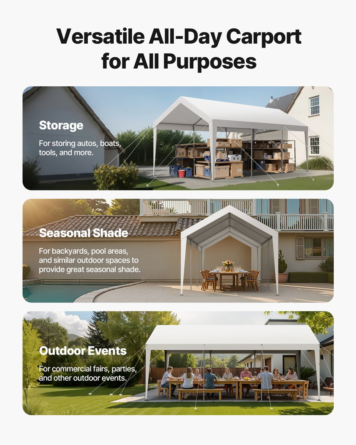 Carport Car Canopy 10 x 20 FT Heavy Duty Portable Car Shelter Tent White V952-KFSJSQCCKBS8QFX1I001V0