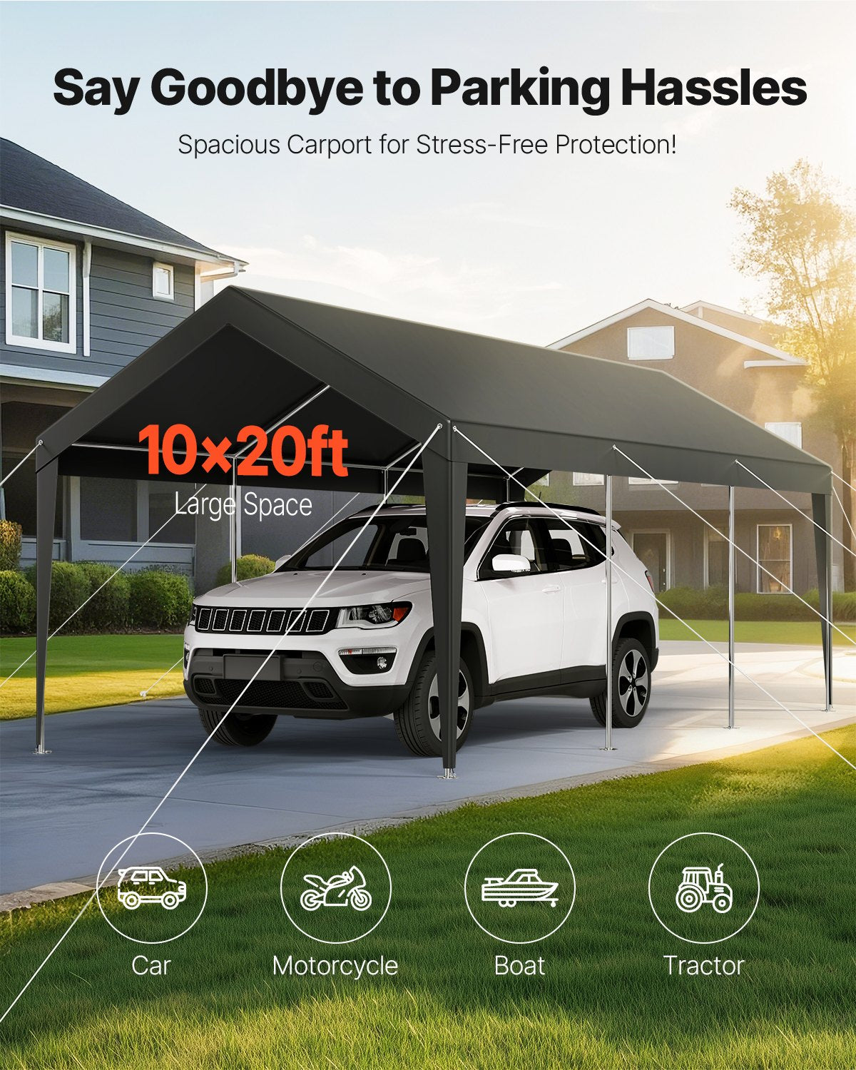 Carport Car Canopy 10 x 20 FT Heavy Duty Portable Car Shelter Tent Grey V952-KFSJSQCCKHS8DE5CF001V0