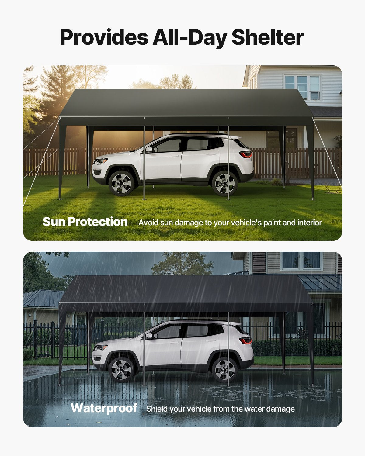 Carport Car Canopy 10 x 20 FT Heavy Duty Portable Car Shelter Tent Grey V952-KFSJSQCCKHS8DE5CF001V0