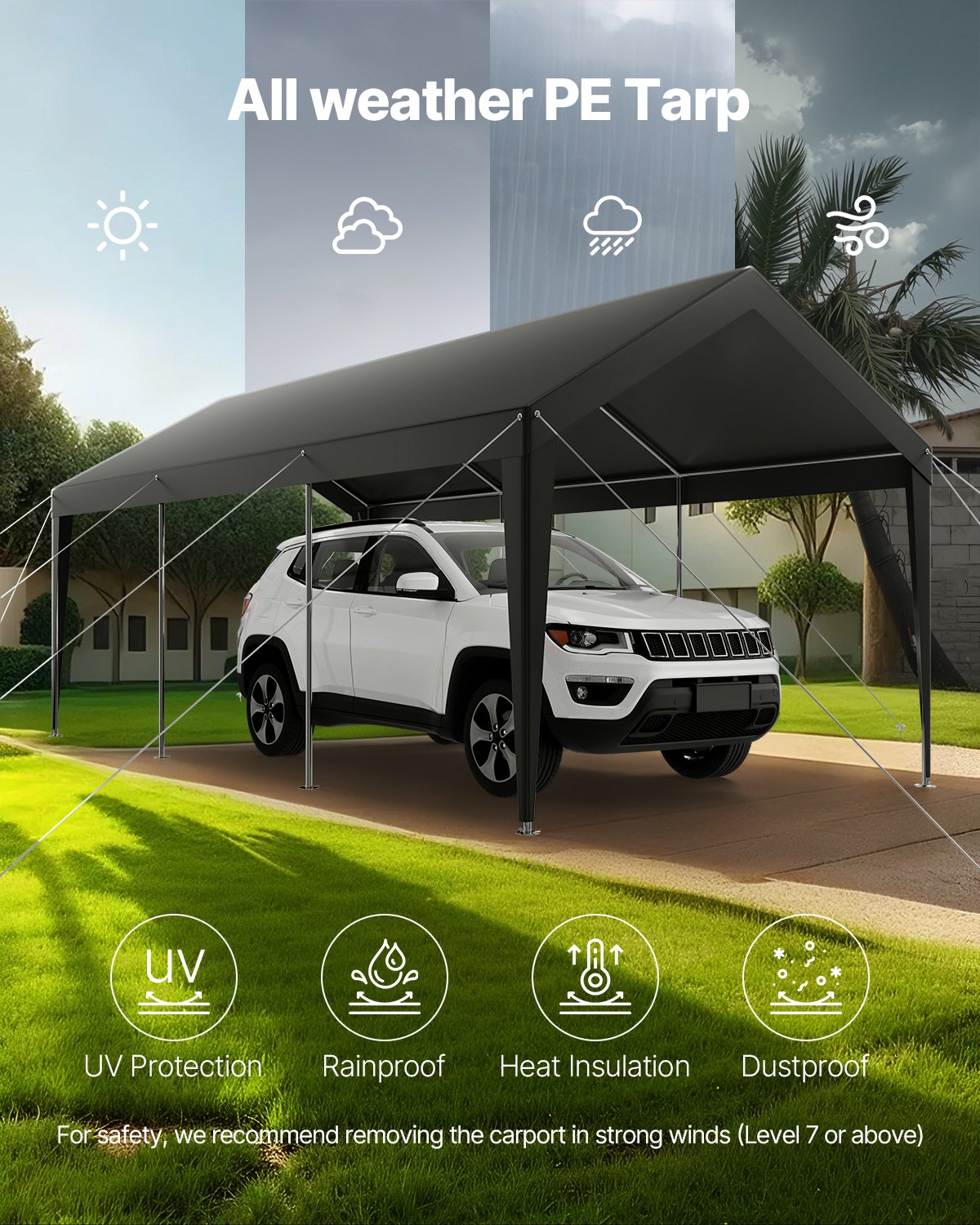Carport Car Canopy 10 x 20 FT Heavy Duty Portable Car Shelter Tent Grey V952-KFSJSQCCKHS8DE5CF001V0