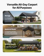Carport Car Canopy 10 x 20 FT Heavy Duty Portable Car Shelter Tent Grey V952-KFSJSQCCKHS8DE5CF001V0