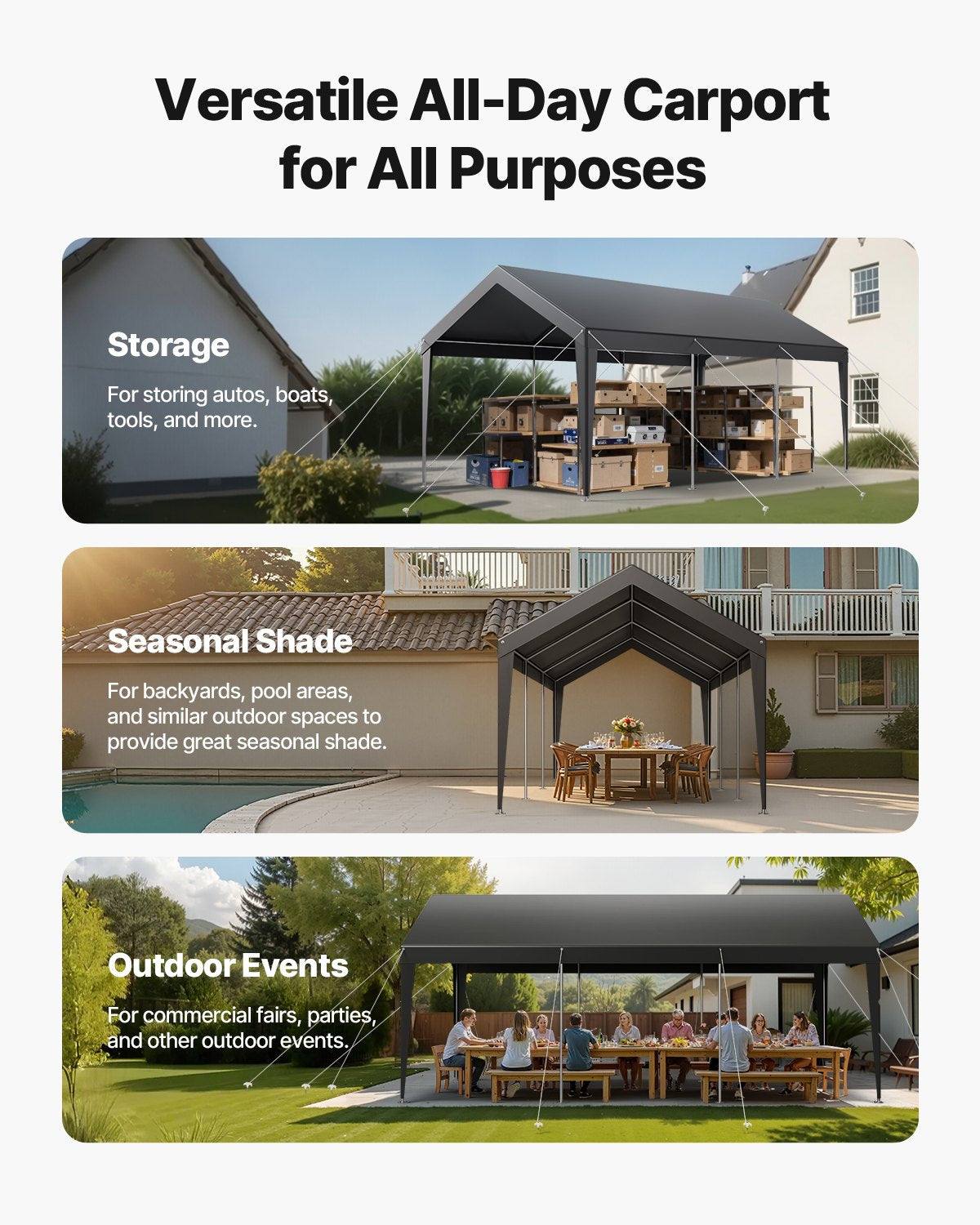 Carport Car Canopy 10 x 20 FT Heavy Duty Portable Car Shelter Tent Grey V952-KFSJSQCCKHS8DE5CF001V0