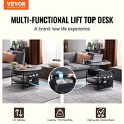 Lift Top Coffee Table 35.3" Round Coffee Table for Living Room Black V952-KFZ35YXWYBKFA7BWYV9