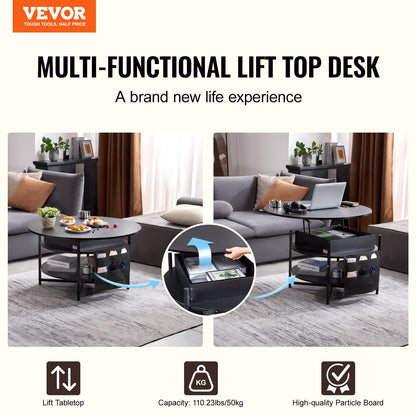 Lift Top Coffee Table 35.3" Round Coffee Table for Living Room Black V952-KFZ35YXWYBKFA7BWYV9