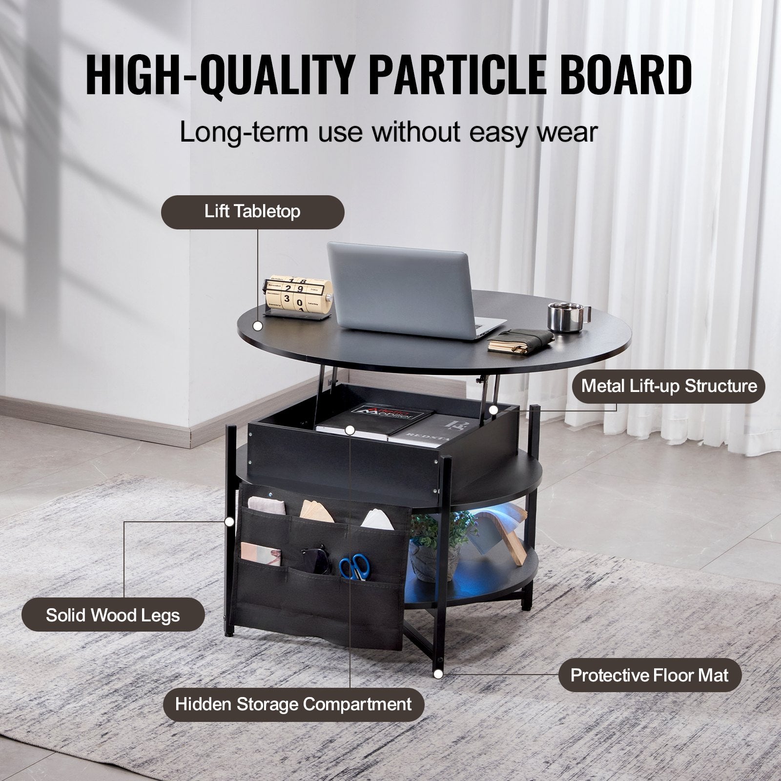 Lift Top Coffee Table 35.3" Round Coffee Table for Living Room Black V952-KFZ35YXWYBKFA7BWYV9