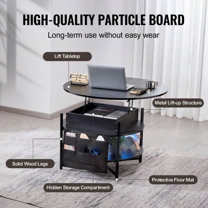 Lift Top Coffee Table 35.3" Round Coffee Table for Living Room Black V952-KFZ35YXWYBKFA7BWYV9