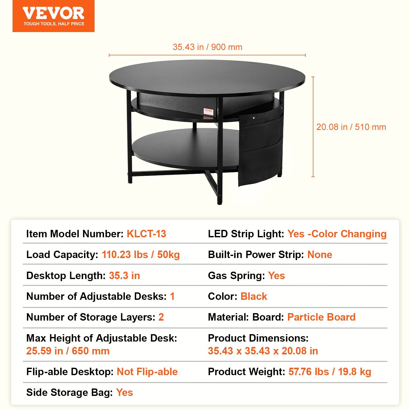 Lift Top Coffee Table 35.3" Round Coffee Table for Living Room Black V952-KFZ35YXWYBKFA7BWYV9