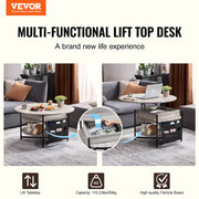 Lift Top Coffee Table 35.3" Round Coffee Table for Living Room White V952-KFZ35YXWYBKFRLKOYV9